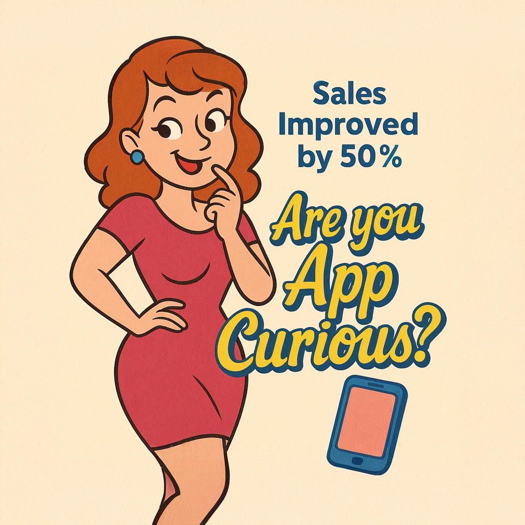 Retro cartoon woman thinking about mobile apps